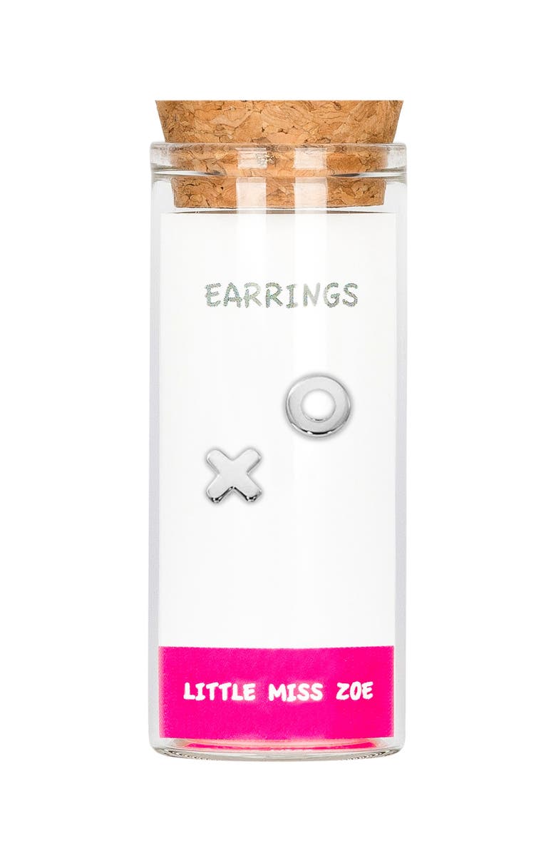 Little Miss Zoe Kids' Sterling Silver X/O Stud Earrings in Gift Bottle, Main, color, Silver
