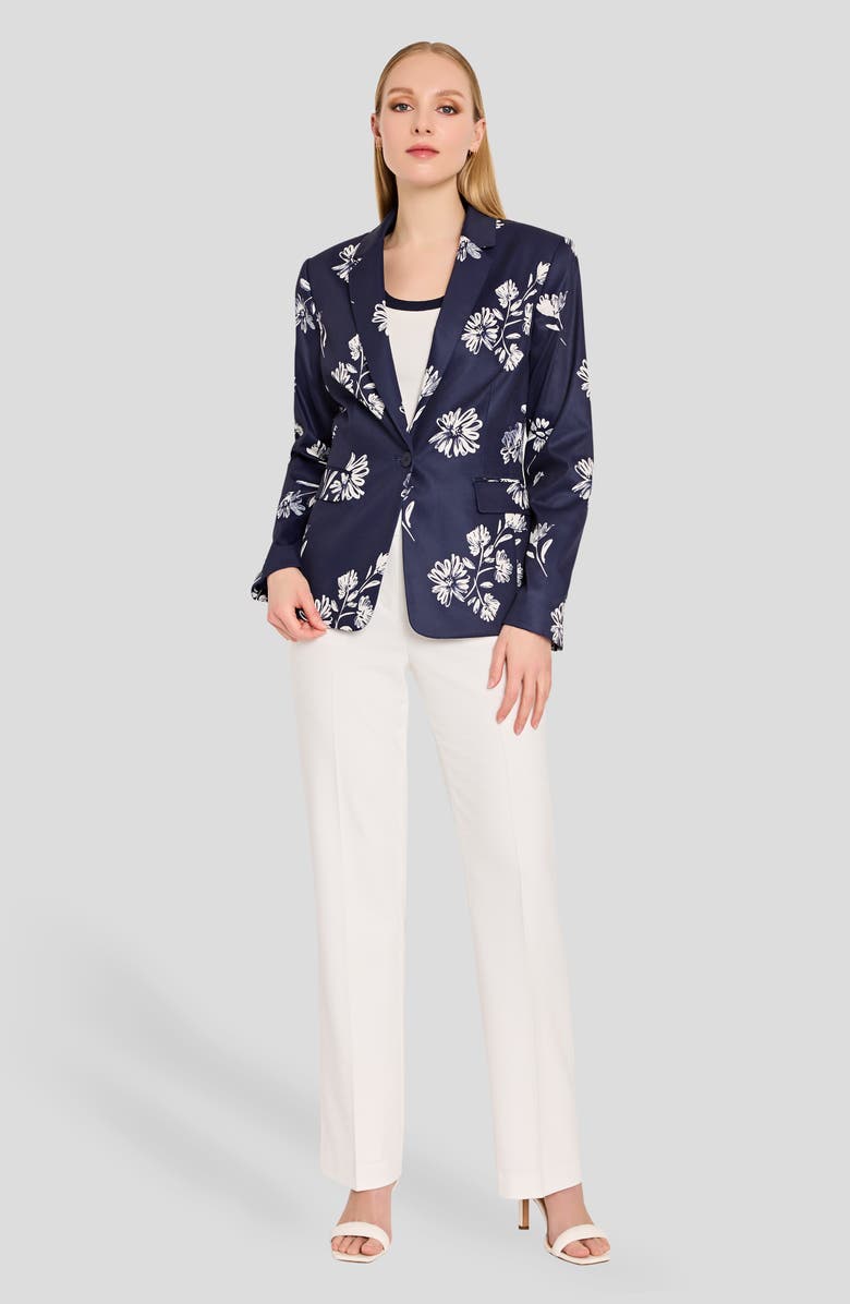 Tahari ASL Floral One-Button Jacket, Alternate, color, Navy Ivory