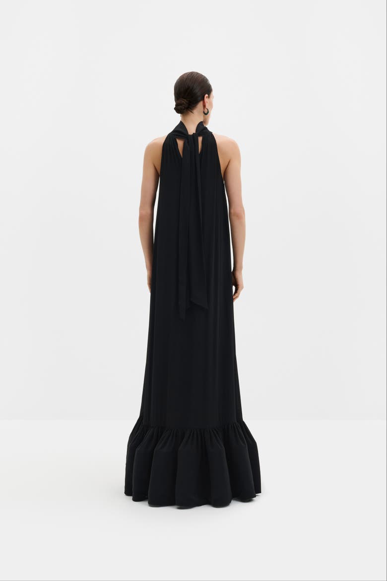 Lykke Halterneck Ruffled Maxi Dress, Alternate, color, Black