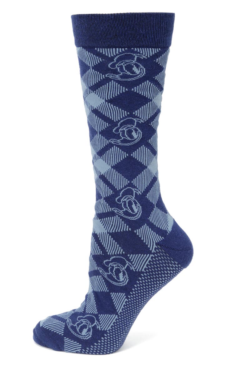 Donald Duck Plaid Crew Socks & Lapel Pin Set, Alternate, color, BLUE MULTI