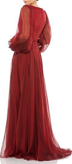 Sheer Blouson Sleeve Surplice Gown