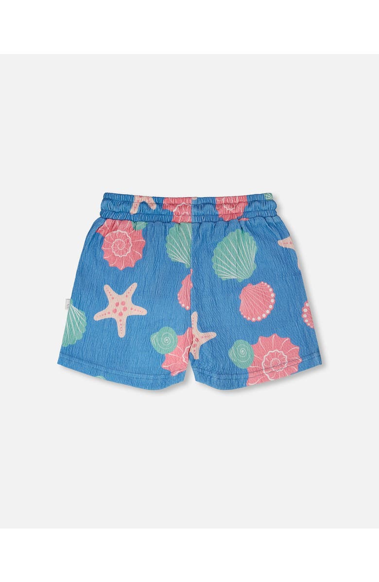 Deux par Deux Crinkle Jersey Straight Fit Shell Shorts, Alternate, color, Blue Seashell Print
