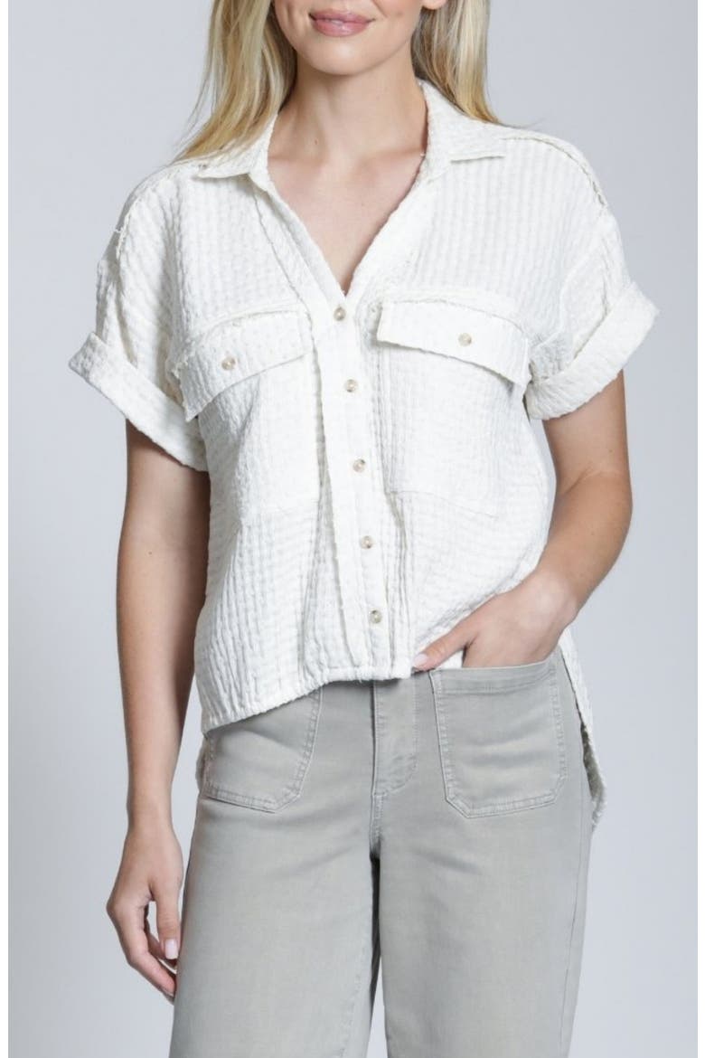 Breezy Bubble Button-Up Shirt, Main, color, NATURAL
