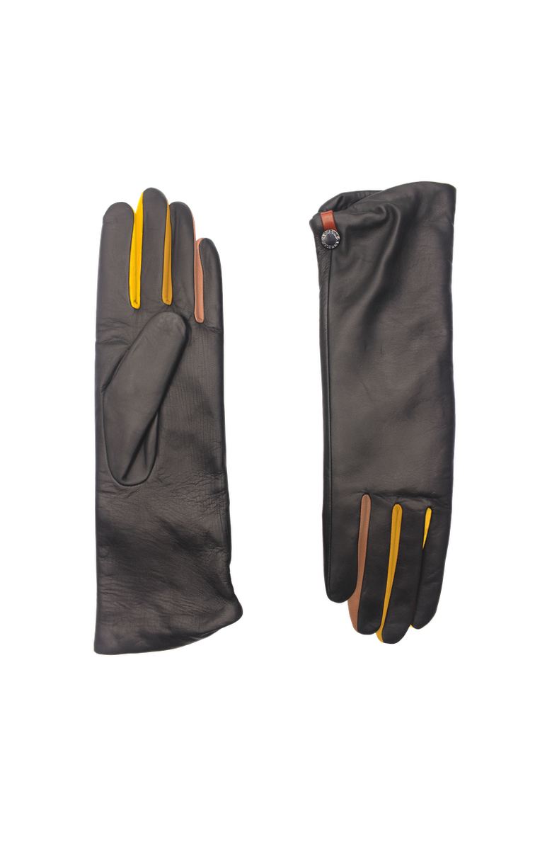 Agnelle Audrey Midlength Leather Gloves with Contrast Autumn Highlights, Main, color, Black/Multicolor