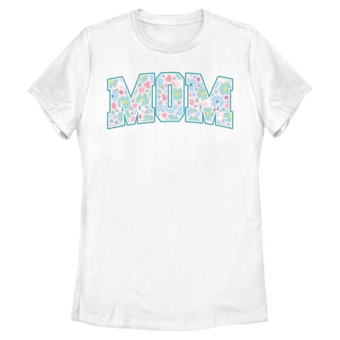 Women's Minnie Mouse Mom Collegiate Pastel Flowers  Graphic T-Shirt