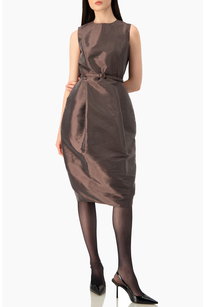 Draped Tulip-skirt Midi Dress, Alternate, color, Brown
