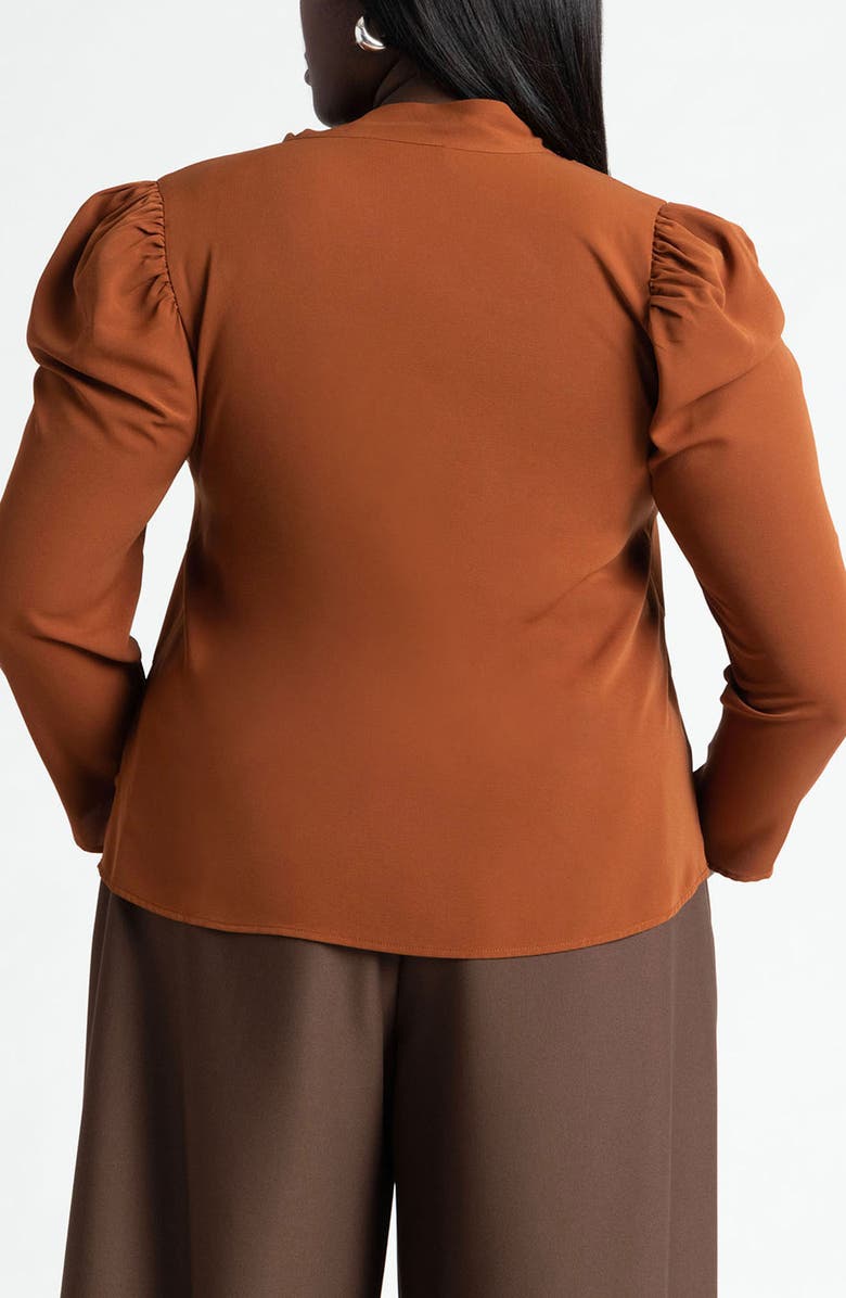 ELOQUII Puff Sleeve Tie Neck Stretch Crepe Blouse, Alternate, color, 