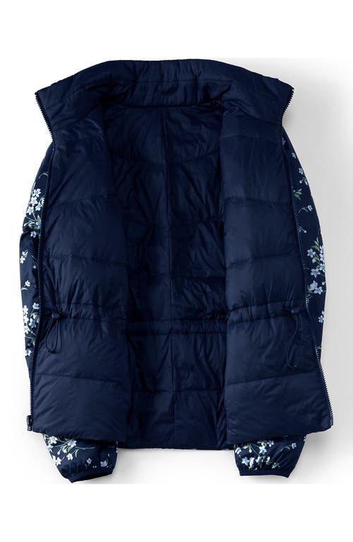 Lands' End Wanderweight Reversible Packable Down Jacket In Navy/deep Sea Navy Floral
