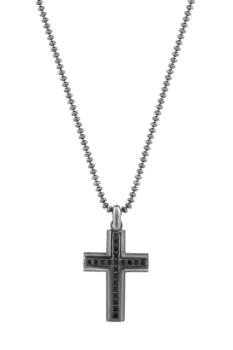 Spinel Cross Pendant Necklace, Main, color, BLACK