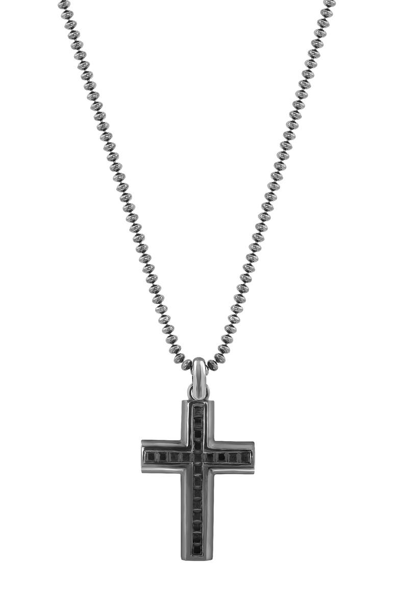 EFFY Spinel Cross Pendant Necklace, Main, color, Black