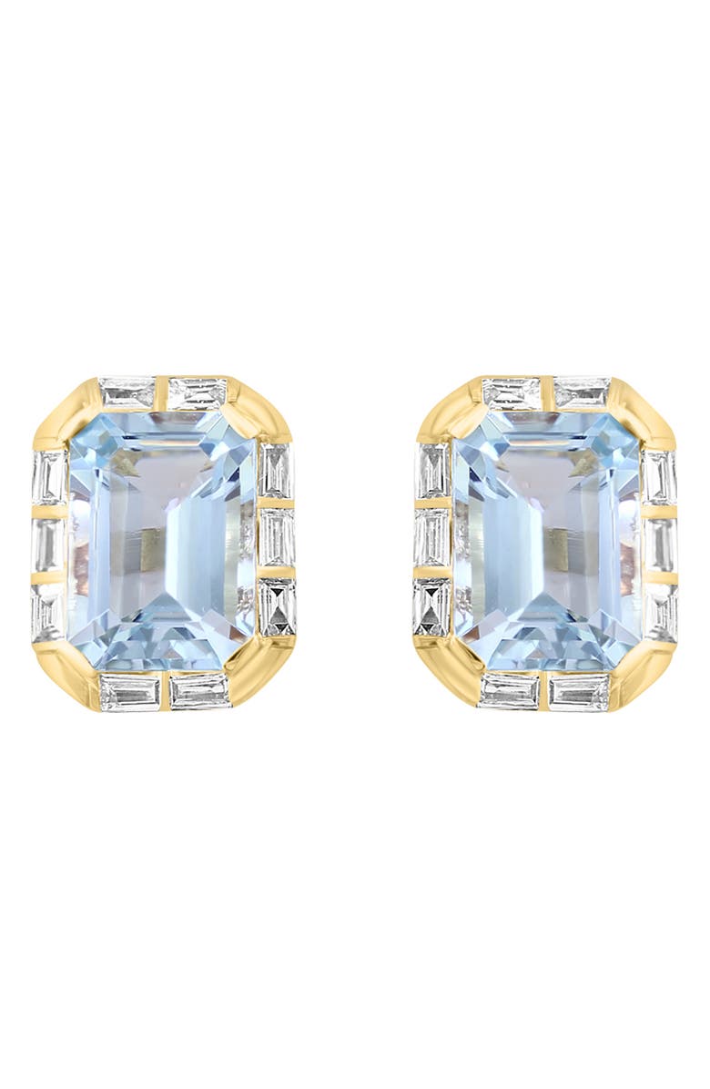 EFFY 14K Yellow Gold Aquamarine & Diamond Stud Earrings, Alternate, color, 
