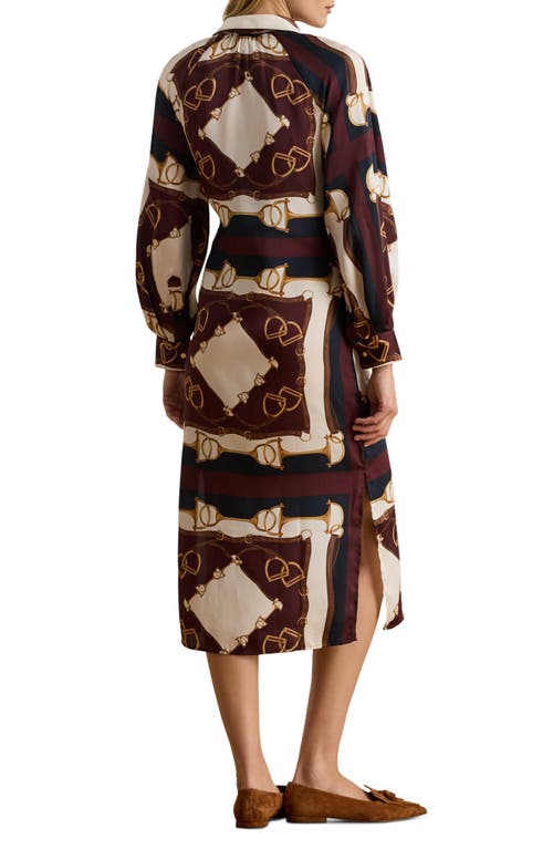 Ralph Lauren Lauren Equestrian Print Long Sleeve Twill Midi Shirtdress In Brown