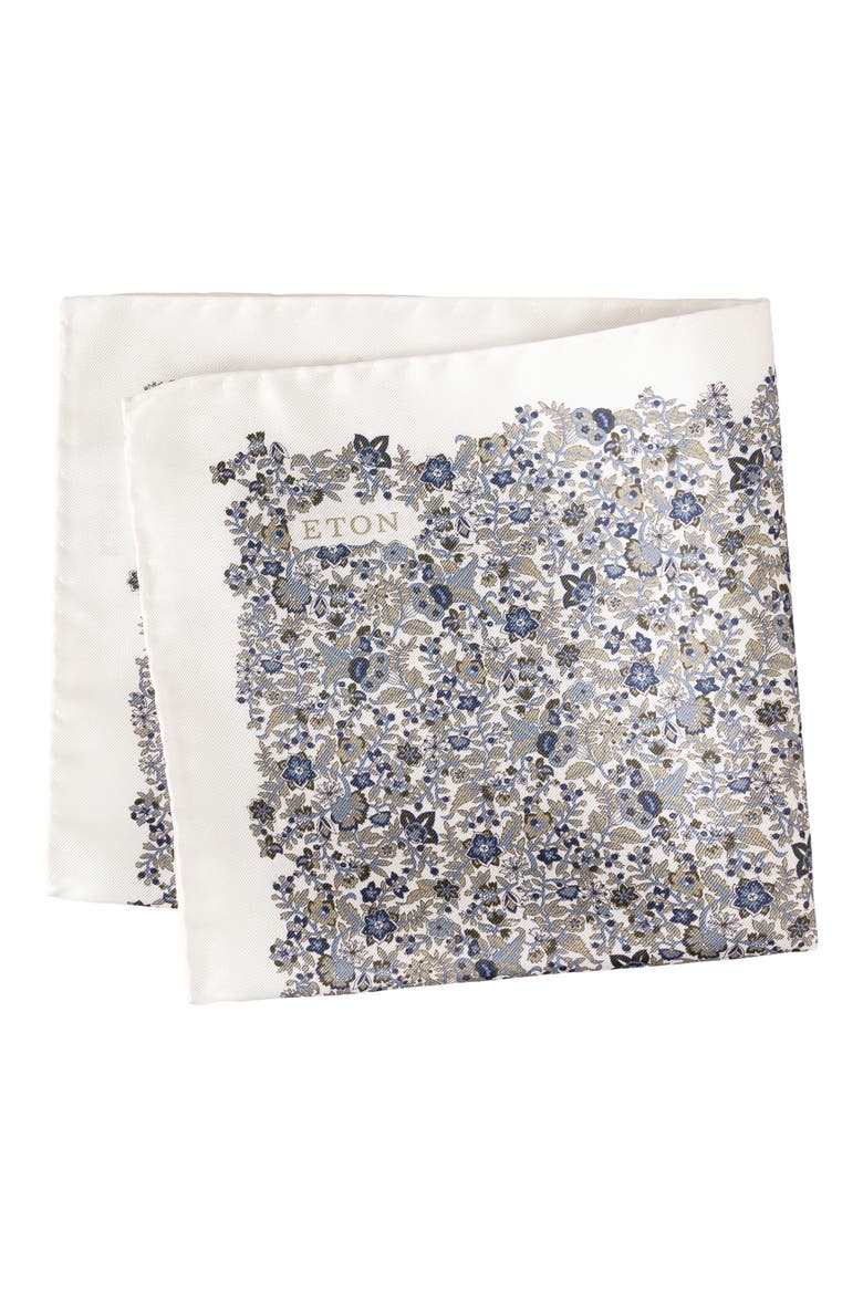 Floral Silk Twill Pocket Square, Main, color, MEDIUM GREEN