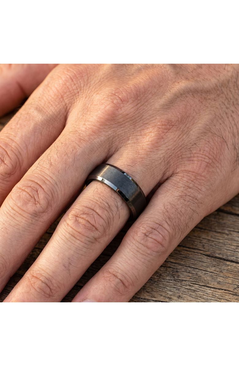 Bliss Diamond Men's Brushed Black Tungsten 6mm Beveled Ring Wedding Band, Alternate, color, Black Tungsten