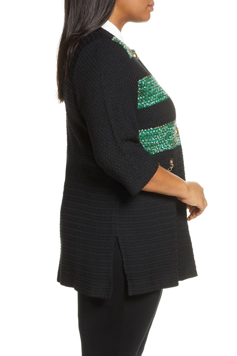Long Tweed Jacket, Alternate, color, BLACK/ FOREST/ LIMESTONE