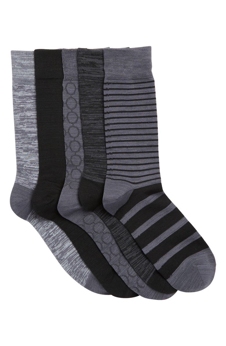 NORDSTROM RACK Ultrasoft 5-Pack Assorted Dress Socks, Main, color, Black -Charcoal Multi