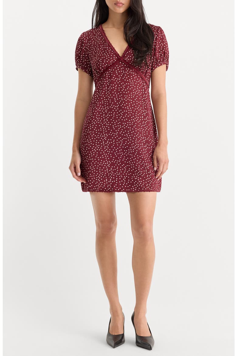 Lace Trim V-Neck Minidress, Main, color, BERRY NOIR PRINT