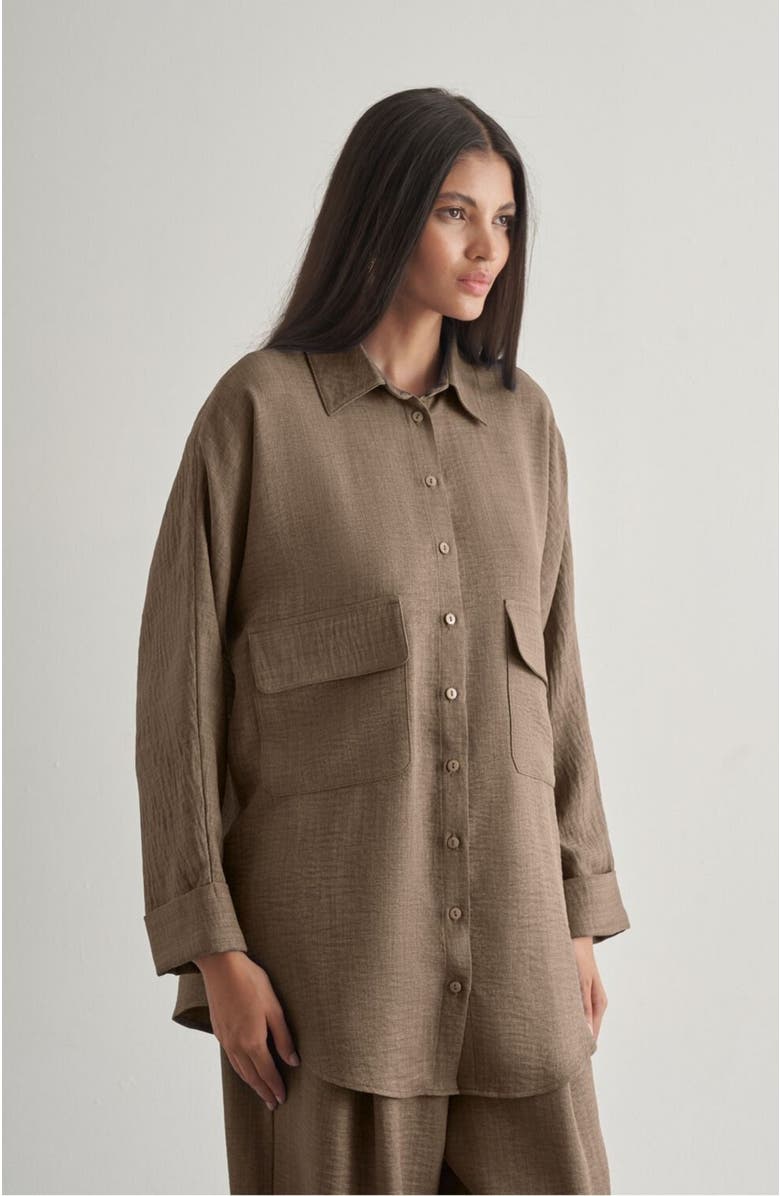 Mizalle Linen Tunic, Alternate, color, Brown
