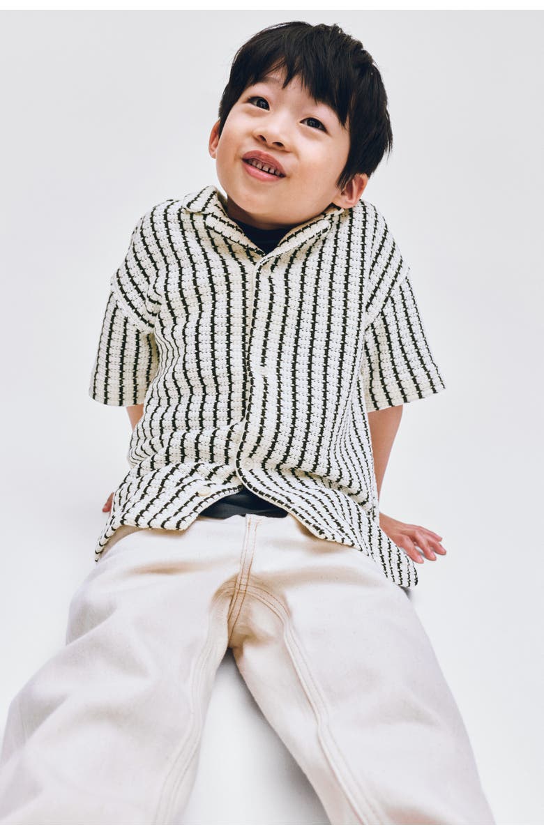 H&M Pointelle-knit Resort Shirt, Alternate, color, Light Beige/Striped