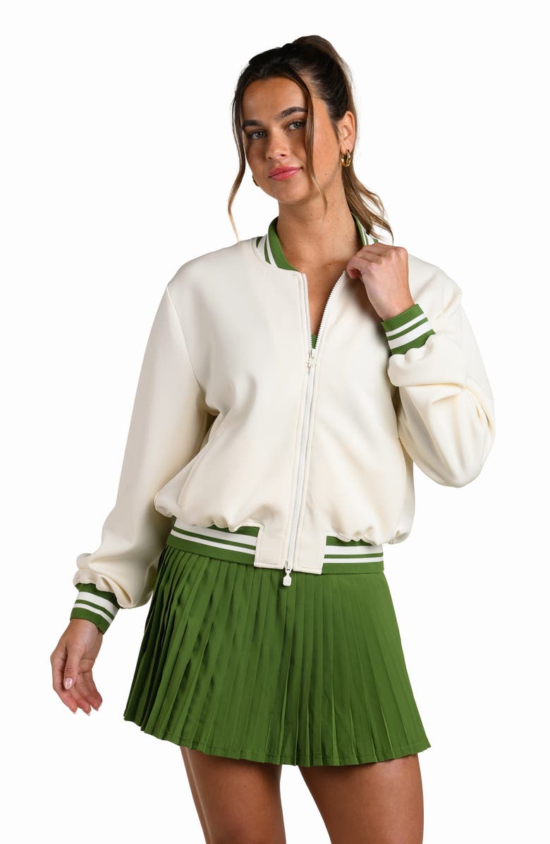 La Blanca Palm Embroidered Bomber Jacket, Alternate, color, Chalk