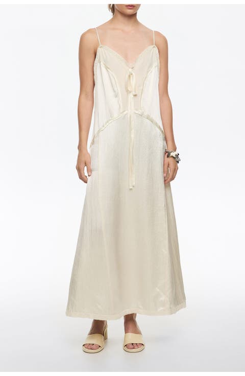 Mixed Fabrics Straight Cut Midi Dress