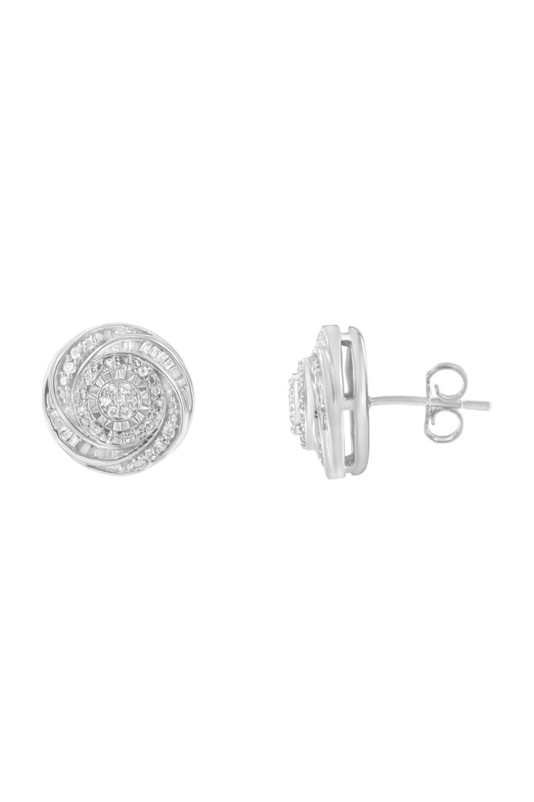 Silver 1/4 Ct Baguette and Round Diamond Swirl Love Knot Stud Earrings, Alternate, color, White