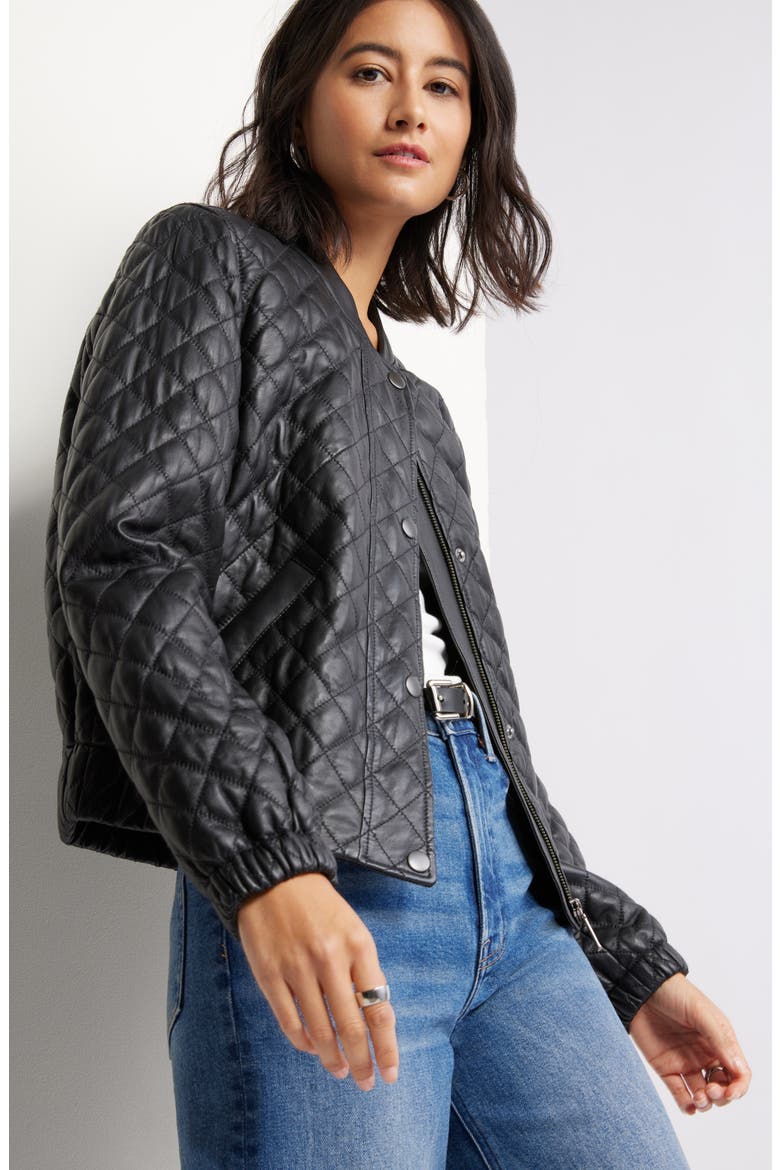 Quilted Leather Jacket, Alternate, color, BLACK