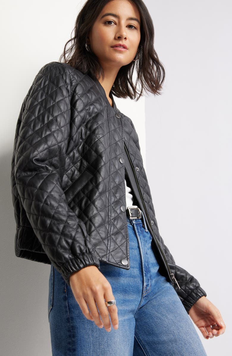 Caslon<sup>®</sup> Quilted Leather Jacket, Alternate, color, Black