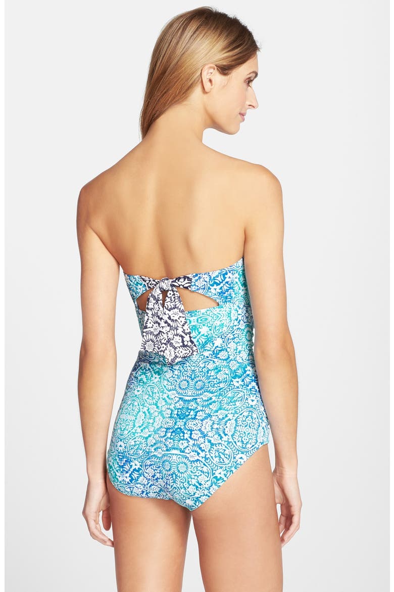'Medallion' Bandeau One-Piece Swimsuit, Alternate, color, BLUE/ GREEN