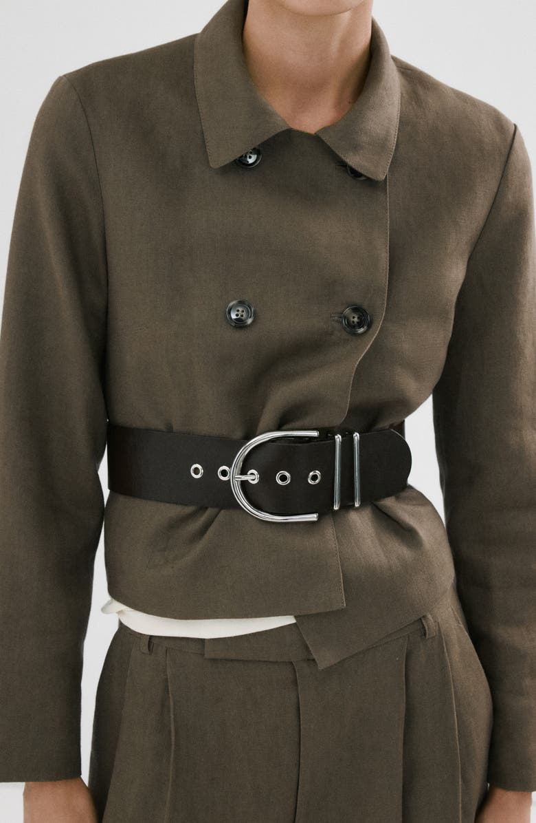 MANGO Double Breasted Linen Jacket, Alternate, color, Khaki Green