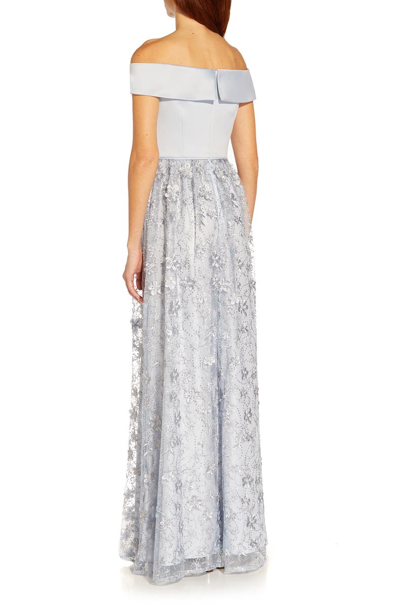 Adrianna Papell Embroidered Floral Off the Shoulder Gown, Alternate, color, 