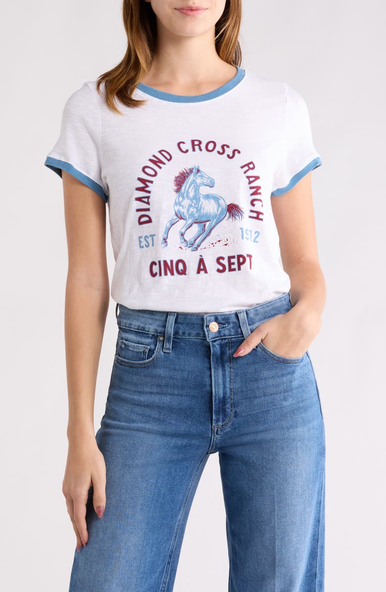 Cinq à Sept Diamond Cross Ranch Graphic Ringer T-Shirt, Main, color, White Multi
