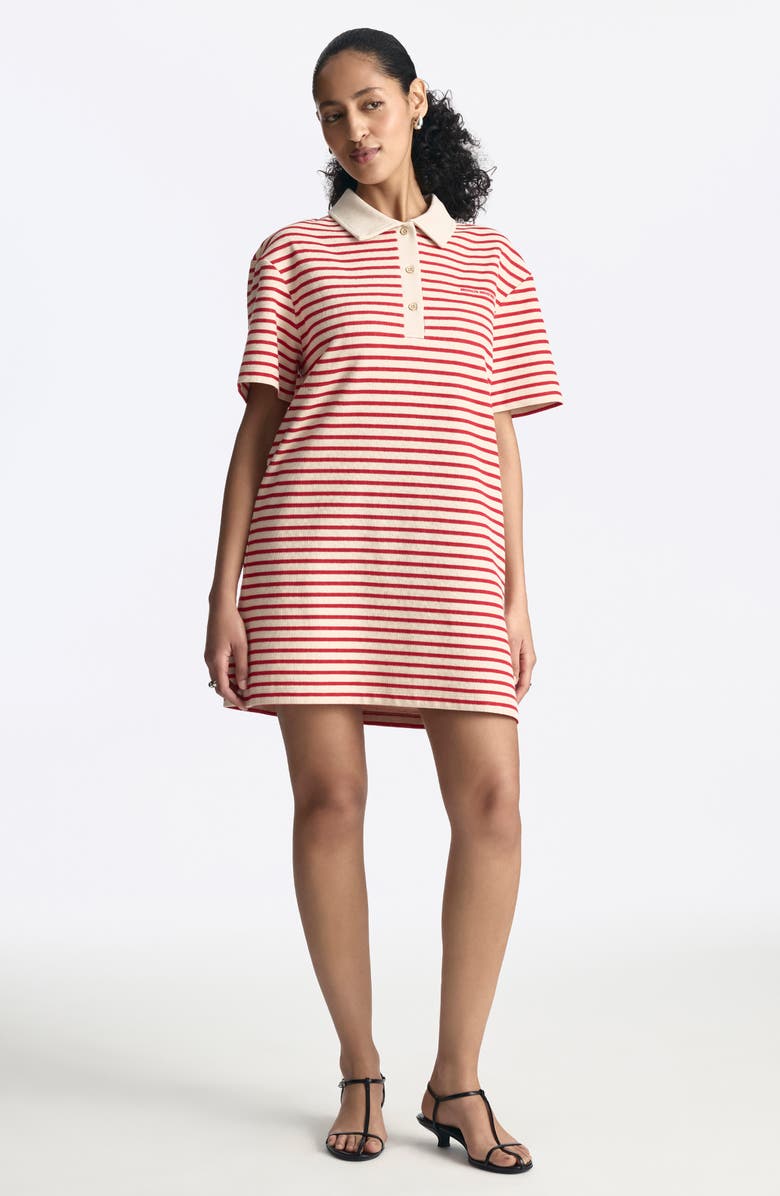 Brooklyn Industries Goji Stripe Short Sleeve Cotton Blend Polo Dress, Alternate, color, Goji Berry Stripe