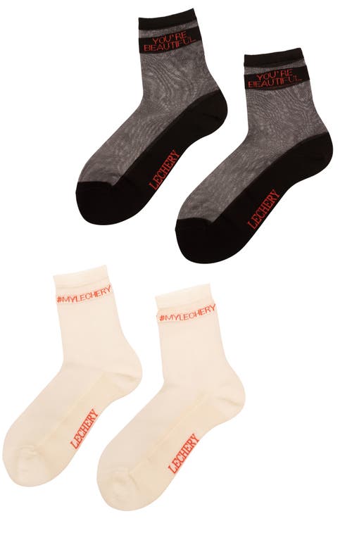 Lechery ® 2-pack My & You're Beautiful Sheer Crew Socks In White/black