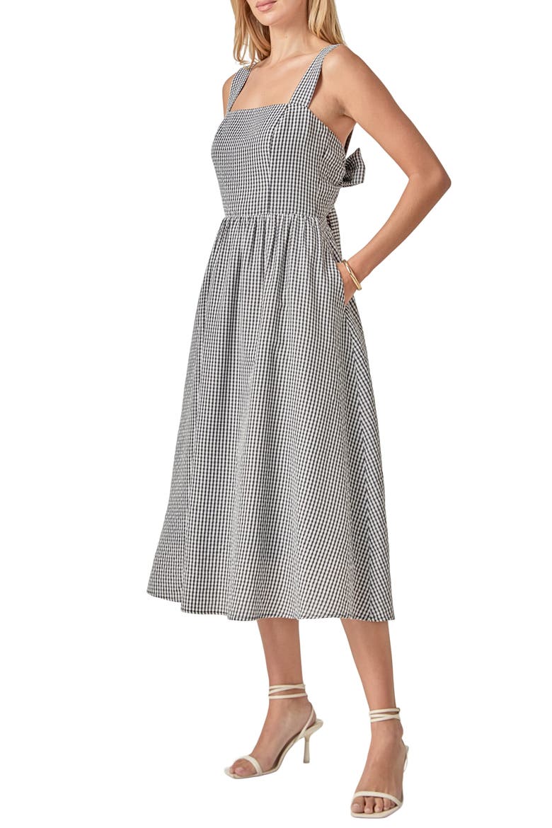 Gingham Sleeveless Tie Back Midi Dress, Alternate, color, BLACK/ WHITE GINGHAM