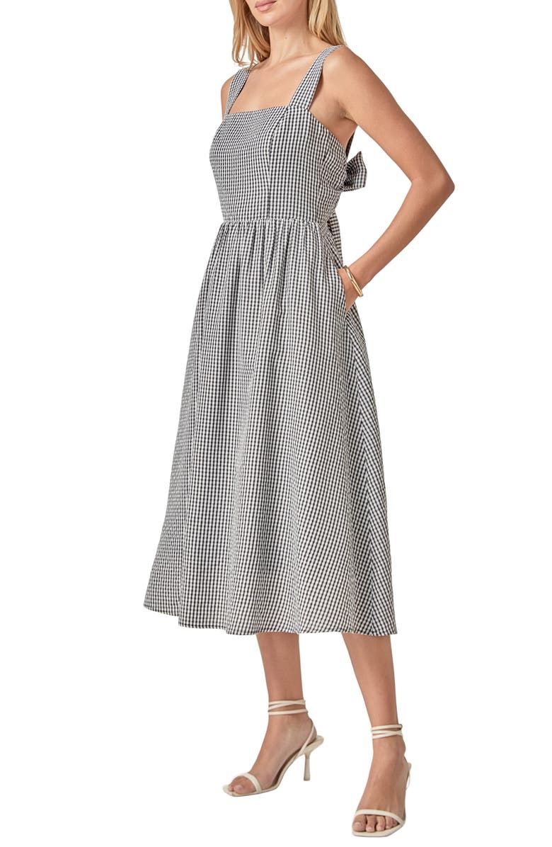 English Factory Gingham Sleeveless Tie Back Midi Dress, Alternate, color, Black/ White Gingham