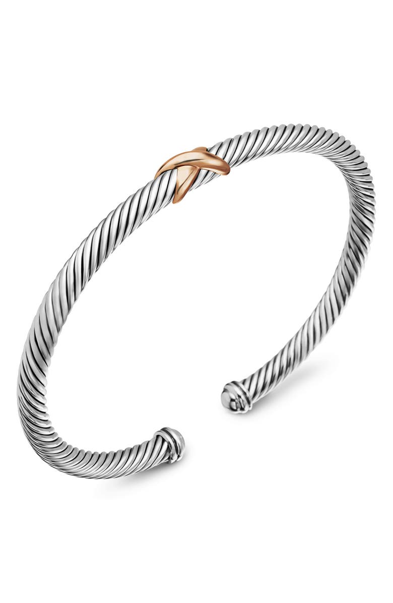 David Yurman X Classic Cable Station Bracelet in Silver with 18K Rose Gold, 4mm, Alternate, color, Silver/ Rose Gold