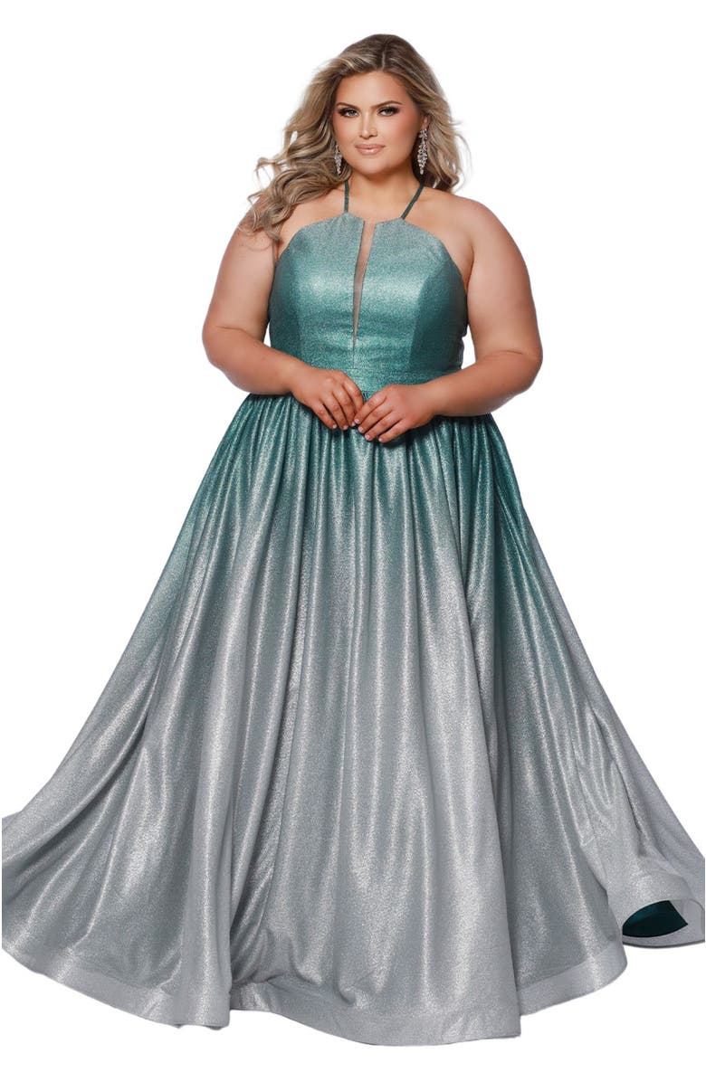 Sydney's Closet Halter Neck A-Line Plus Size Formal Gown, Main, color, Pistachio