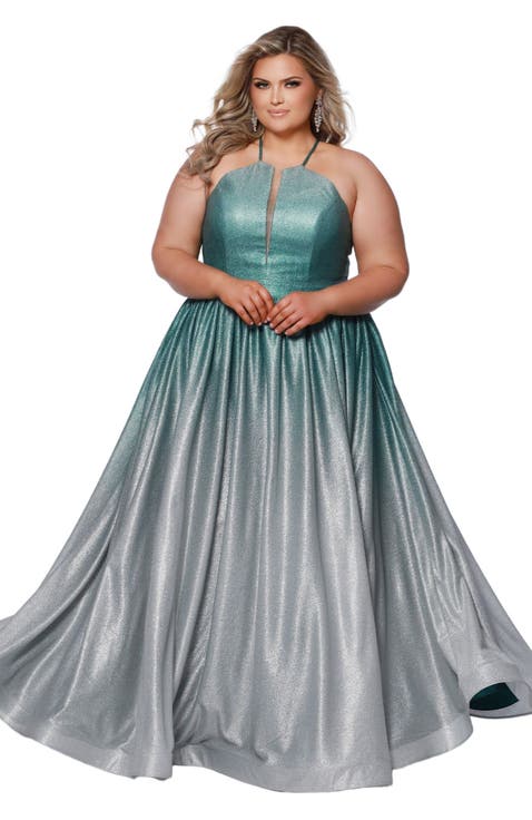 Halter Neck A-Line Plus Size Formal Gown