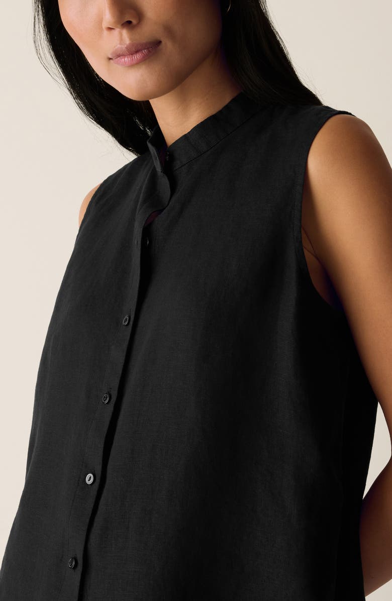 Eileen Fisher Sleeveless Linen Mandarin Collar Button-Up Shirt, Alternate, color, 