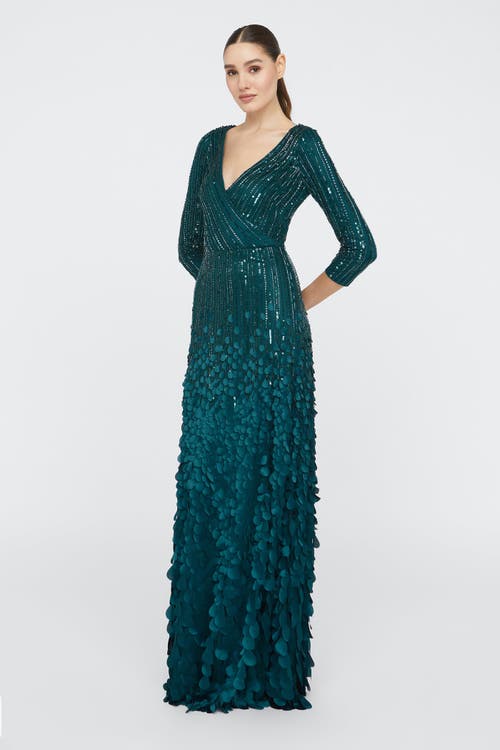 Theia Arabella Beaded Gown In Brown