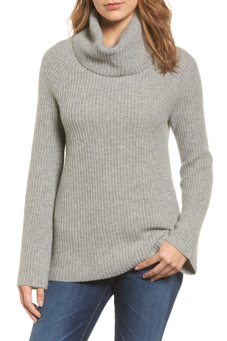 Ribbed Cashmere Turtleneck Sweater, Main, color, HEATHER GREY