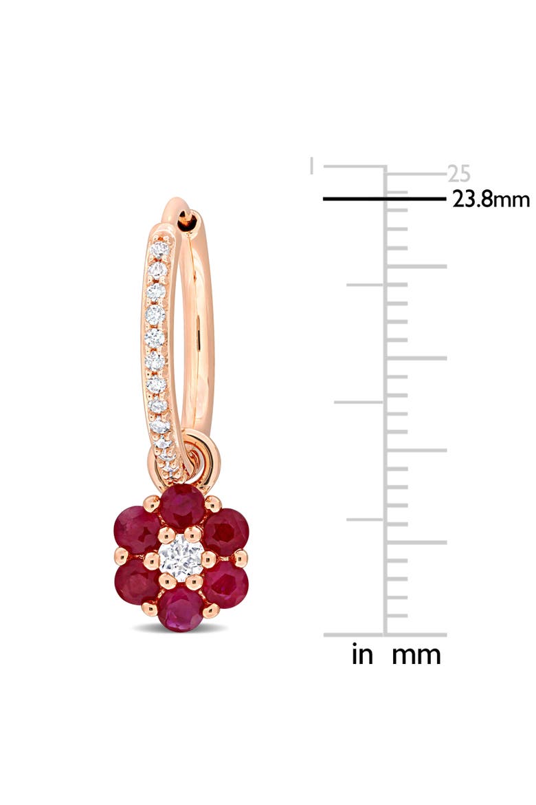 Gemstone & Diamond Floral Earrings 10K, Alternate, color, Ruby/Rose Gold