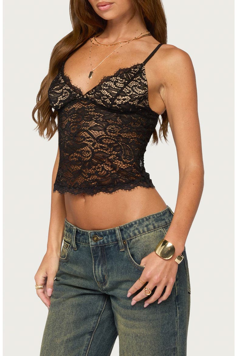 Olia Sheer Lace Tank Top, Alternate, color, BLACK
