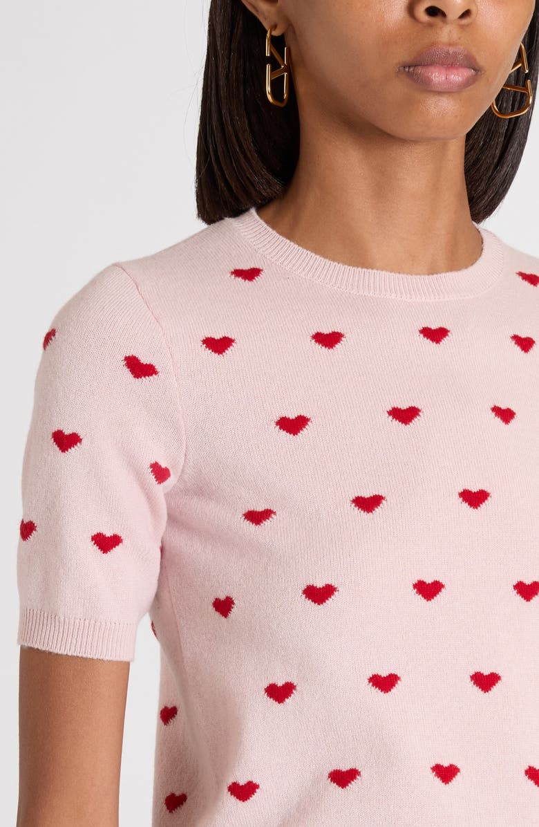 Valentino Garavani Heart Jacquard Cashmere Sweater, Alternate, color, Rose B/ Silver