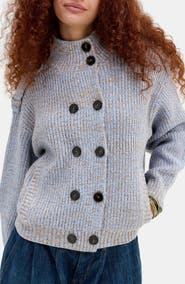 BDG Urban Outfitters Ribbed Double Breasted Funnel Neck Cardigan