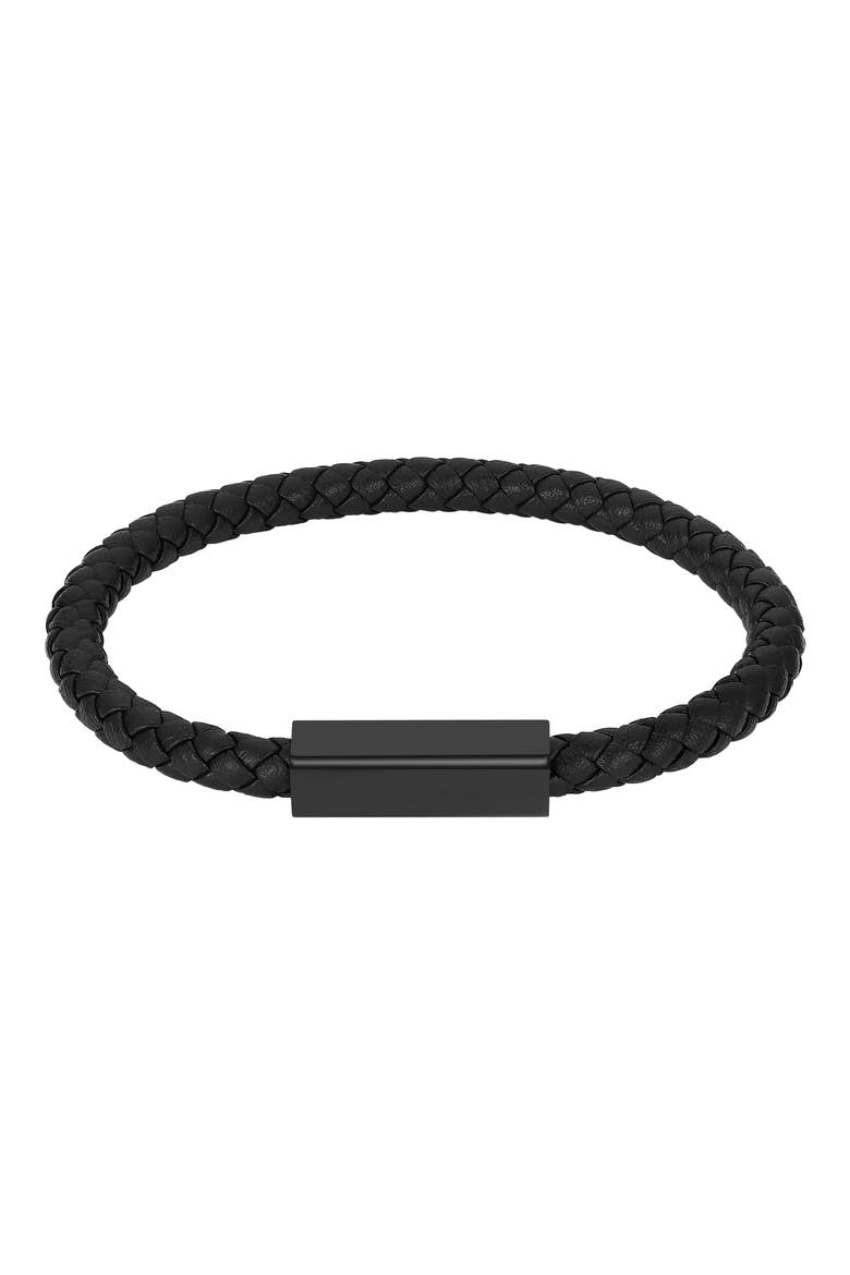 Men's Braided Leather Bracelet, Main, color, BLACK