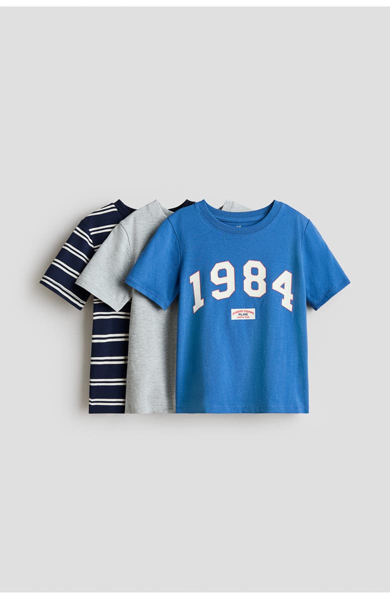H&M 3-pack Cotton T-shirts, Main, color, Blue/1984