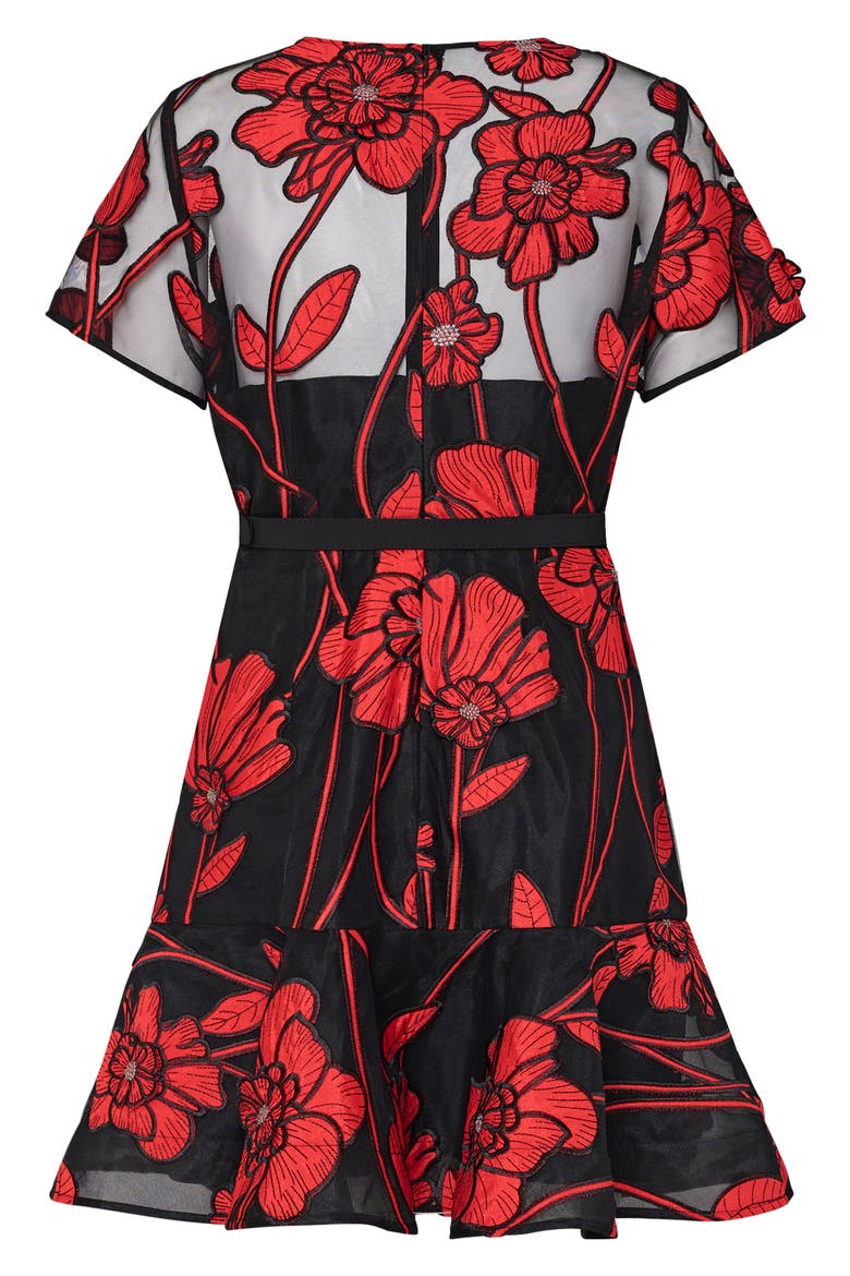 Rosie Grand Fleur Embroidered Dress, Alternate, color, BLACK/ RED