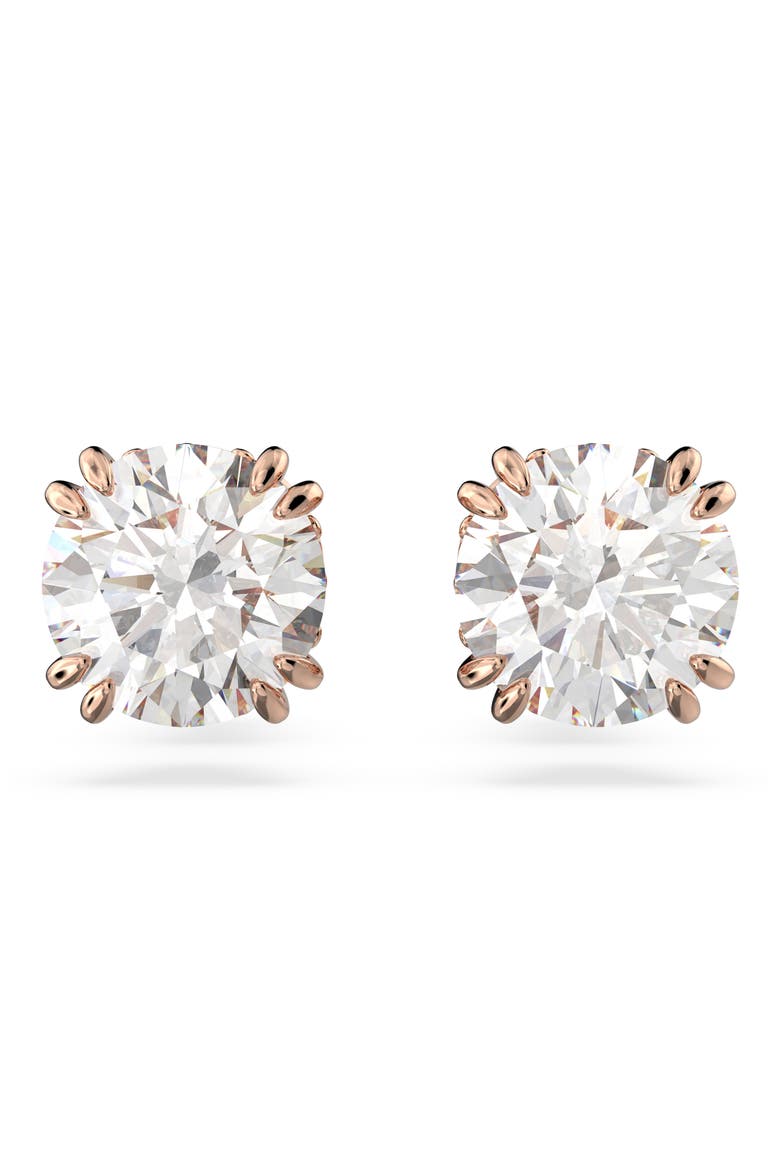 Constella Round Crystal Stud Earrings, Main, color, ROSE GOLD